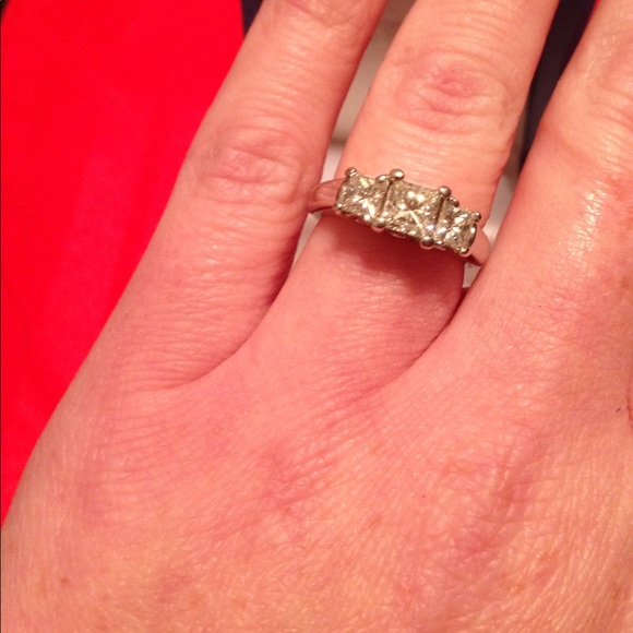 3 Stone Princess Cut Engagement Ring - Picture 2 of 4